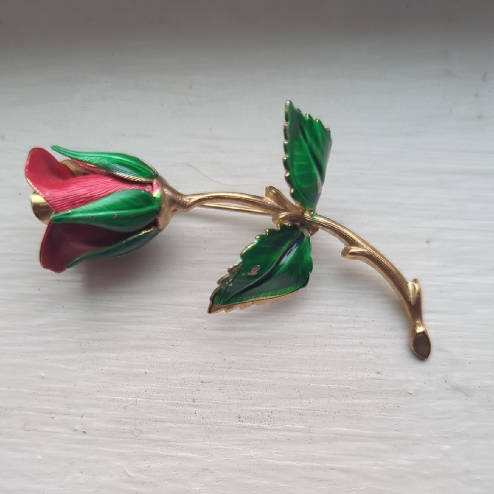 Vtg Enamel Signed Giovanni Rose Flower Pin/Brooch